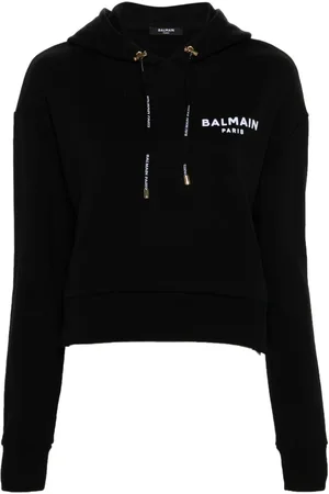 Balmain Flocked-logo cotton hoodie