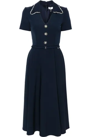 NISSA V-neck belted midi dress