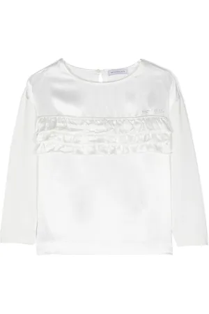 MONNALISA Rhinestone-logo ruffled blouse