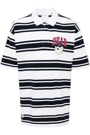 Chocoolate Bear-patch striped cotton polo shirt