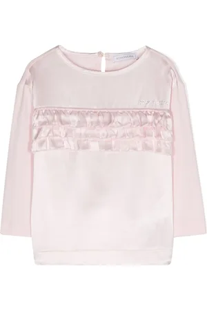 MONNALISA Rhinestone-embellished ruffled-detail T-shirt