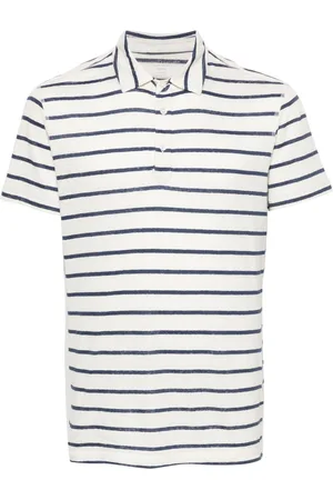 Majestic Striped linen-blend polo shirt