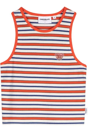 Chocoolate Heart-patch striped crop top