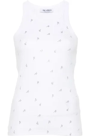The Attico Rhinestone-logo lettering tank top