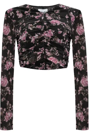 Ganni Floral-print ruched blouse