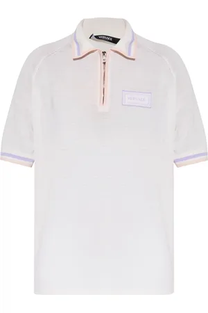 VERSACE Logo-patch knitted polo shirt