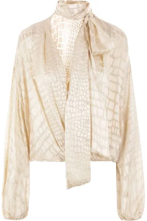 BLUMARINE Crocodile-print plunging V-neck blouse