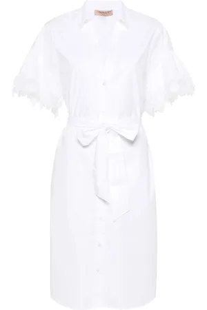 Twin-Set Lace-trim belted shirt dress