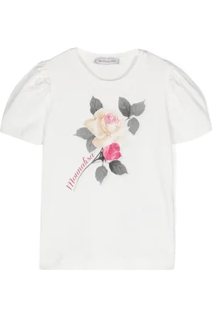 MONNALISA Rose-print puff-sleeves T-shirt