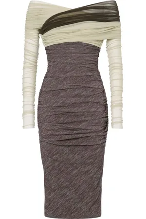 Serafini Open-shoulder ruched midi dress