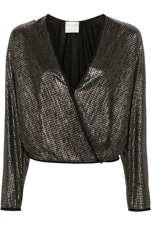 FORTE FORTE Lurex-detail houndstooth wrap top