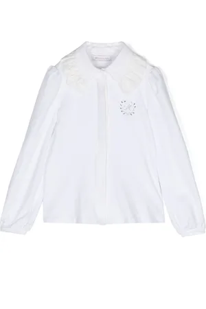 MONNALISA Crystal-embellished ruffle-detail shirt