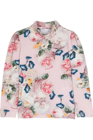 MONNALISA Floral mock-neck T-shirt