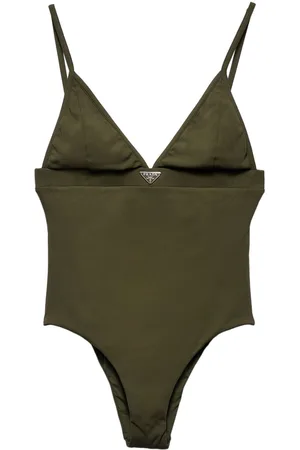 Prada Logo-triangle fine-ribbed swimsuit
