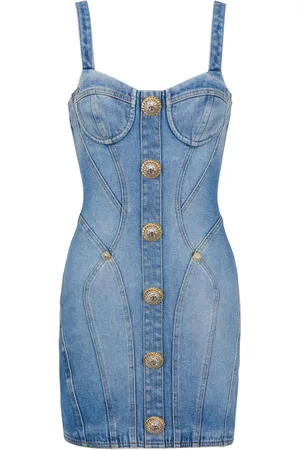 Balmain Button-embellished denim minidress