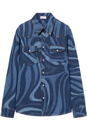 Puccini Marmo-print denim shirt