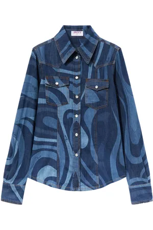 Puccini Marmo-print denim shirt