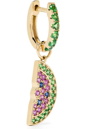 Roxanne First 14kt yellow ruby and emerald huggie earring