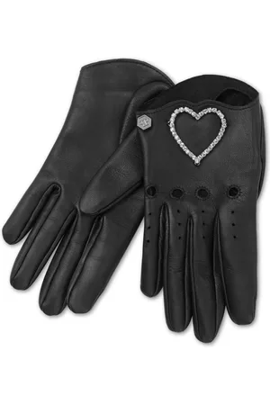 Philipp Plein Heart-appliqué leather gloves