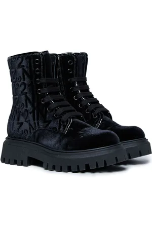 Nº21 Logo-debossed velvet combat boots