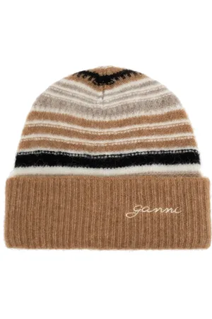 Ganni Striped logo-embroidered beanie