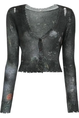 R13 Floral-print distressed cashmere cardigan