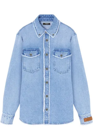 VERSACE Frayed denim overshirt