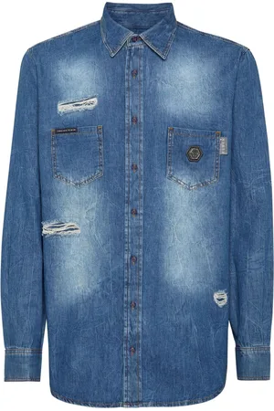 Philipp Plein Distressed-effect denim shirt
