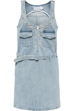 Self-Portrait Rhinestone-embellished denim minidress