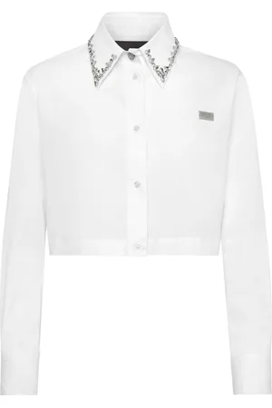 Philipp Plein Crystal-embellished cropped shirt