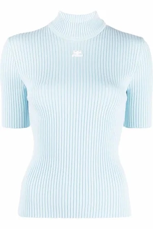 Courrèges Embroidered logo ribbed knitted top