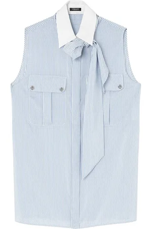 VERSACE Lavalli�re striped silk blouse