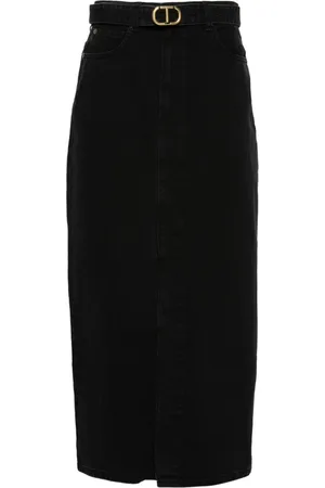 Twin-Set Belted denim midi skirt