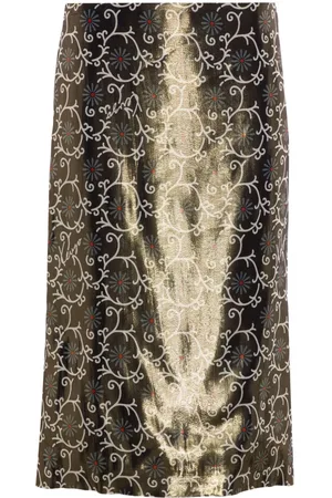 Kenzo Floral-print lamé pencil skirt