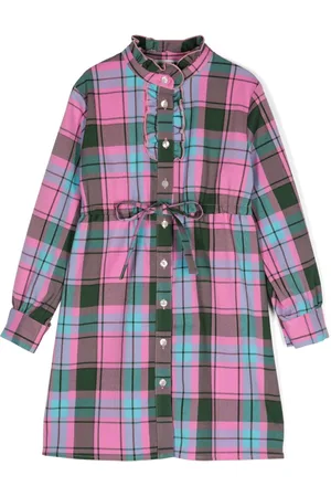 Msgm Logo-embroidered plaid shirt dress