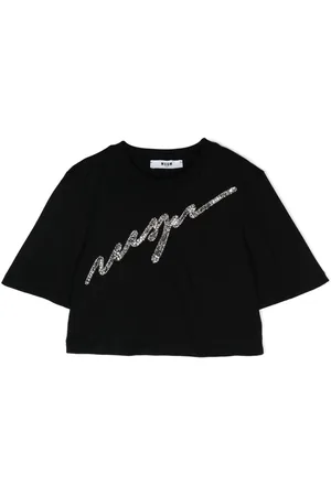 Msgm Sequin-logo cropped T-shirt