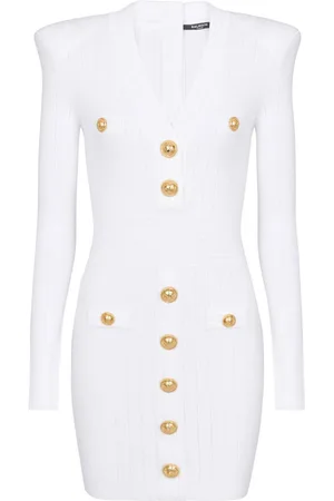 Balmain Button-embellished knitted minidress
