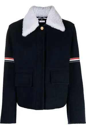 Thom Browne RWB-striped shearling-collar jacket
