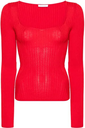 Patrizia Pepe Square-neck ribbed-knit jumper