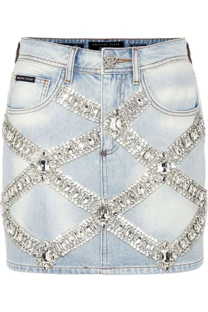 Philipp Plein Denim brooch mini-skirt