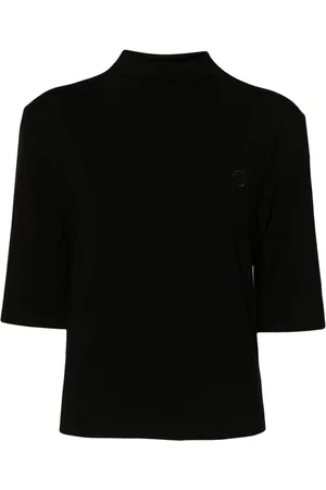 Pinko Logo-embroidered mock-neck T-shirt