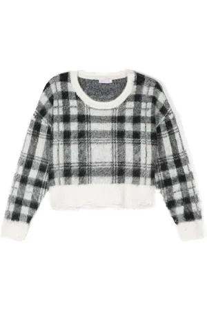MONNALISA Tartan-check distressed jumper