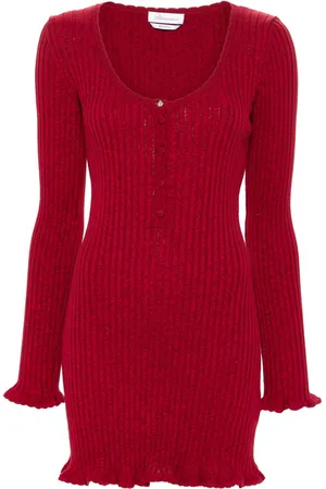 BLUMARINE Mélange ruffled ribbed mini dress