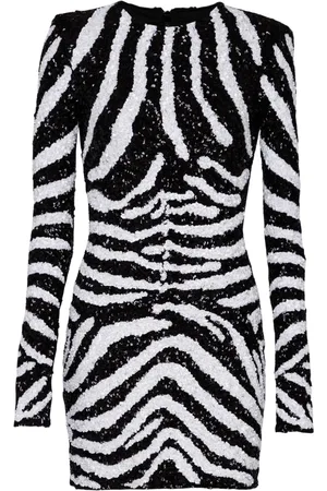 Balmain Zebra-pattern sequin-embellished dress