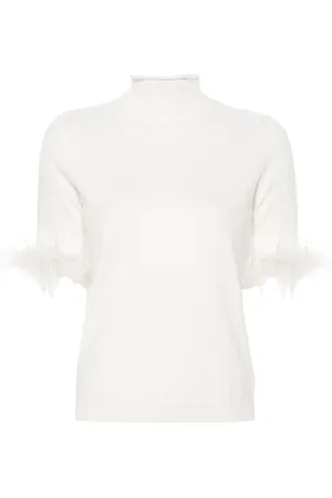 Twin-Set Feather-cuffs short-sleeve jumper