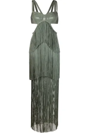 Hervé Léger Strappy Tiered Fringe maxi dress