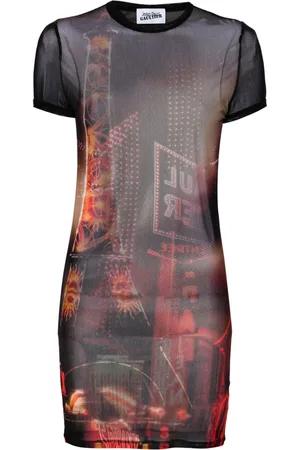 Jean Paul Gaultier Pigalle-print mesh mini dress