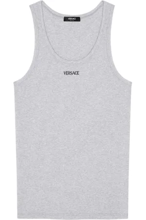 VERSACE Logo-embroidered ribbed tank top
