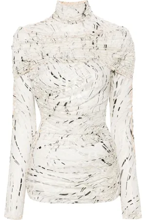 MUGLER Abstract-print ruched top