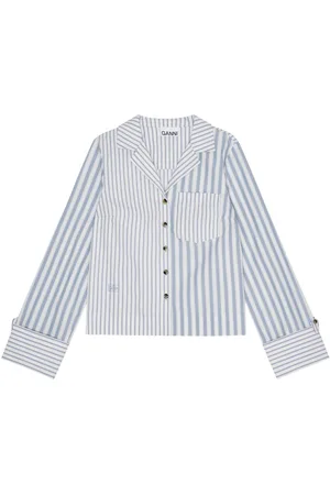Ganni Stripe-print cropped poplin shirt
